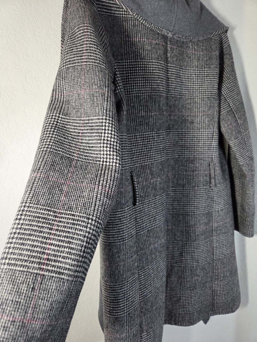 Lucky Brand Glen Plaid Waterfall Wool Blend Wrap Coat Gray Size XS - Picture 6 of 11